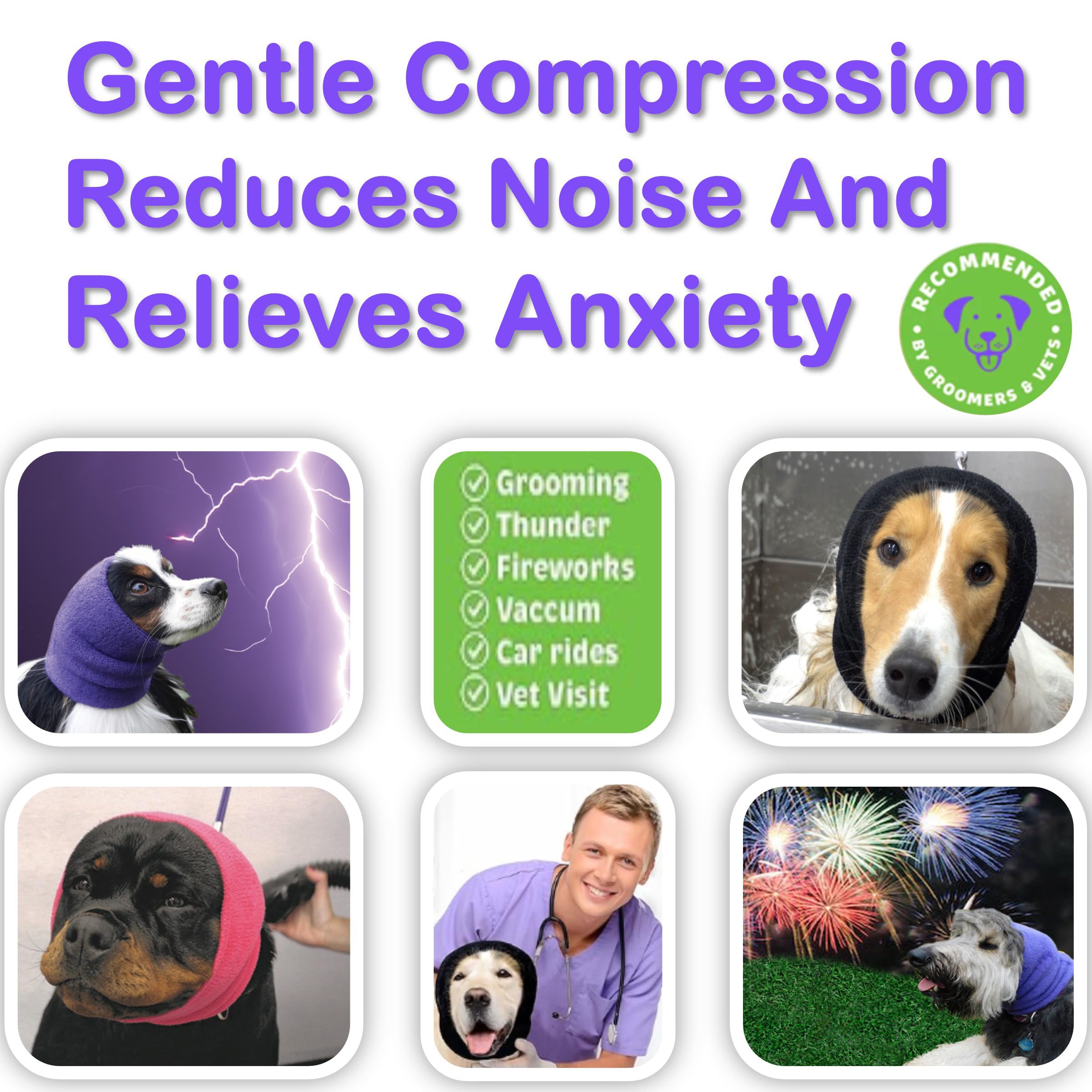 Happy Hoodie The Original Dog & Cat Calming Band, Anxiety Relief/Noise Protection-Grooming-Thunder-Fireworks (Xs, Purple)